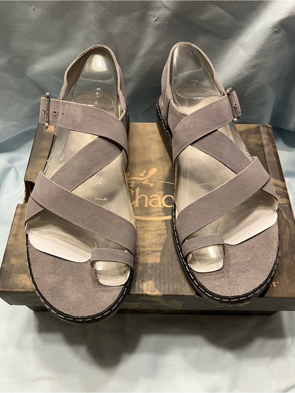 Chaco Women's Gray Suede Crisscross Strap Sandals